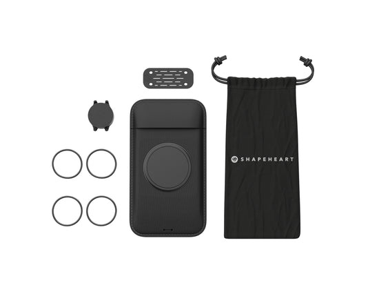 Contenido del pack: soporte para manillar, correa y elásticos para manillares de 20 a 50mm de diámetro; funda magnética, bolsa de transporte