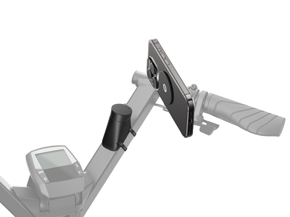 Soporte Shapeheart para bicicletas Moustache con placa metálica - vista principal. Imagen que muestra el soporte Shapeheart, diseñado específicamente para bicicletas Moustache, con placa metálica incluida para una fijación magnética segura.