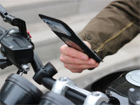 Soporte para teléfono de moto PRO fijado al manillar, compatible con manillares de 22 a 32 mm de diámetro.