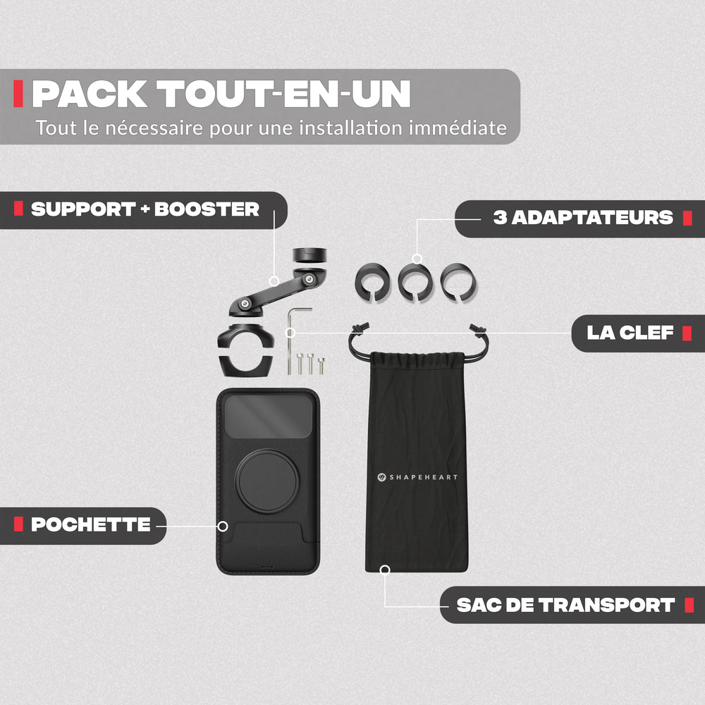 Contenido del pack – Soporte de teléfono para moto PRO BOOST Shapeheart
