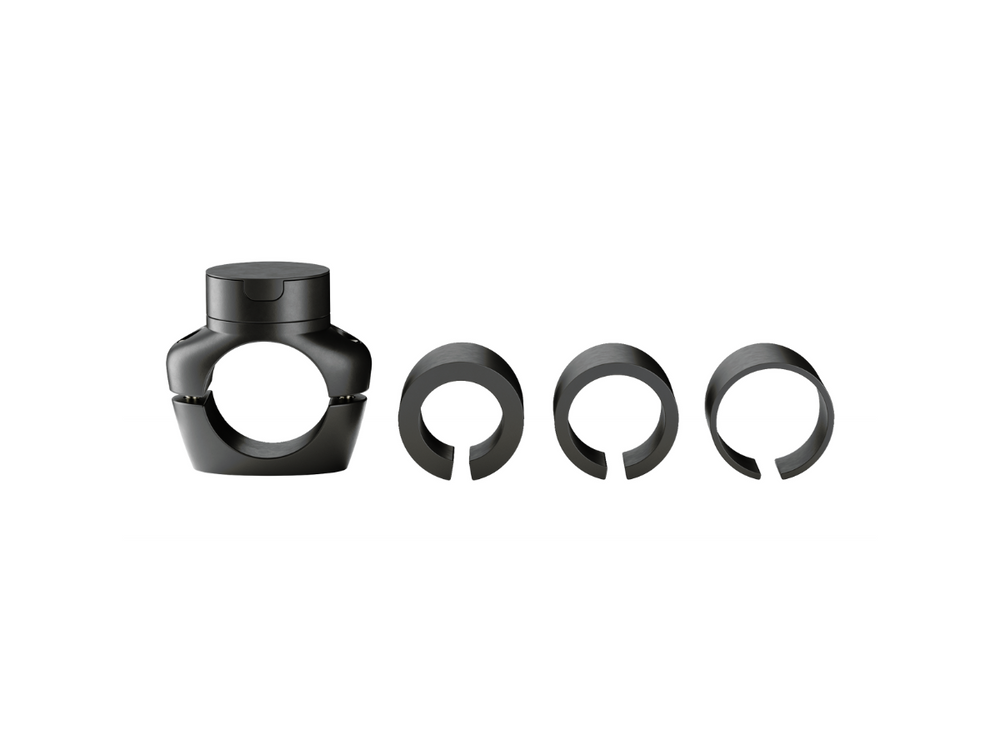 Base del soporte PRO BOOST y sus diferentes adaptadores, compatible con manillares de 22 a 32 mm de diámetro