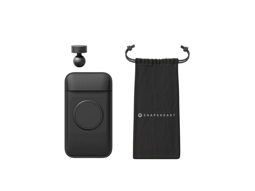 Simple y eficaz, encuentra la bolsa (del tamaño que elijas), el soporte magnético esférico universal y la bolsa de transporte.